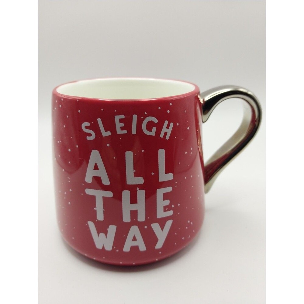 Caribou Coffee Speckled Holiday 16oz Ceramic Mug Red With Silver Handle New